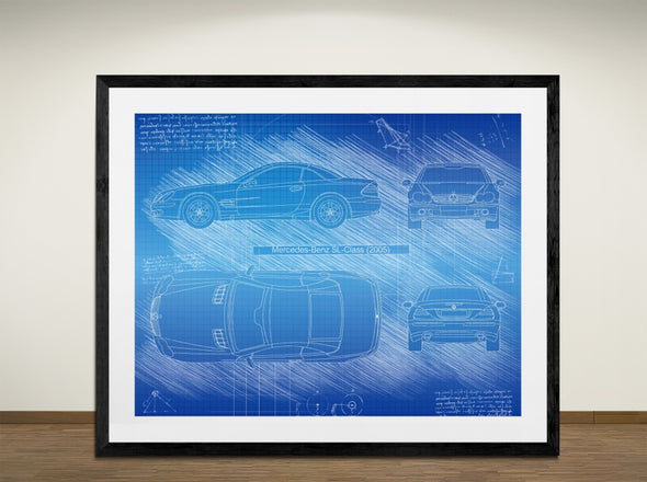 Mercedes-Benz SL-Class (2005) - Art Print - Art Print - Sketch Style, Car Patent, Blueprint Poster, Blue Print, (#3026)