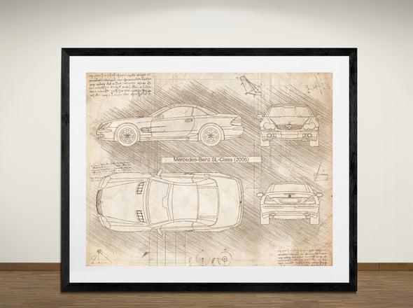 Mercedes-Benz SL-Class (2005) - Art Print - Art Print - Sketch Style, Car Patent, Blueprint Poster, Blue Print, (#3026)