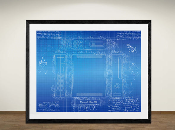 Microsoft XBox 360 - Art Print - Sketch Style, Patent, Blueprint Poster, Blue Print, (#3052)
