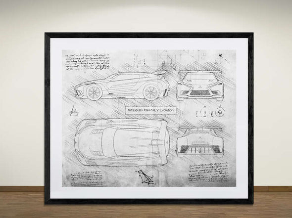 Mitsubishi XR-PHEV Evolution - Art Print - Sketch Style, Car Patent, Blueprint Poster, Blue Print,  (#2013)