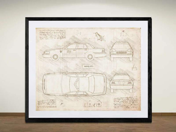 NYPD Police Car P71 (1998 - 2011) - Art Print - Sketch Style, NYPD gift, NYPD art print  (#2009)