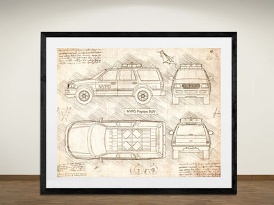 NYPD Psyops SUV - Art Print - Sketch Style, Car Patent, Blueprint Poster, Blue Print, (#3091)