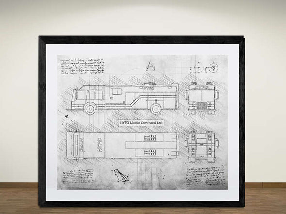 NYPD Mobile Command Unit - Art Print - Sketch Style, NYPD gift, NYPD art print  (#2010)