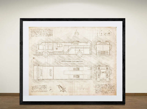 NYPD Mobile Command Unit - Art Print - Sketch Style, NYPD gift, NYPD art print  (#2010)
