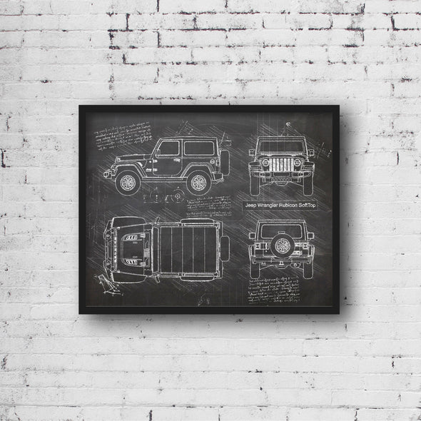 Jeep Wrangler Rubicon SoftTop (2019-Present) da Vinci Sketch Art Print (#729)