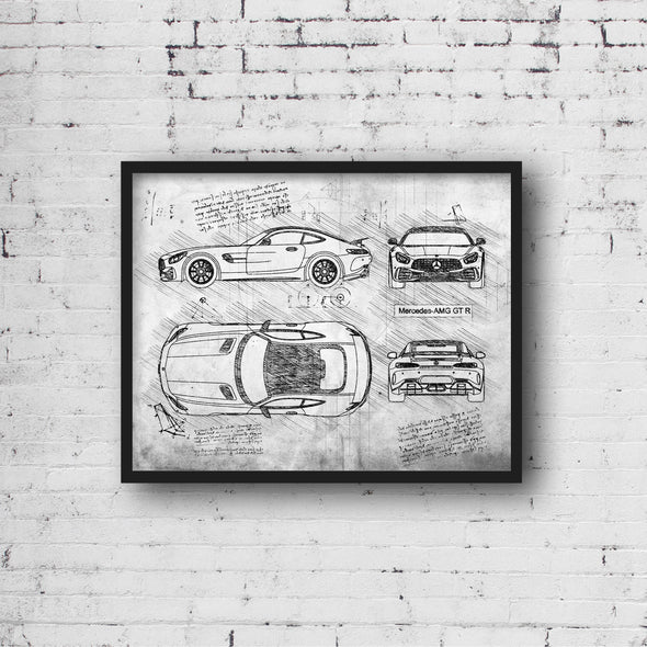 Mercedes AMG GT R (2016) da Vinci Sketch Art Print (#417)