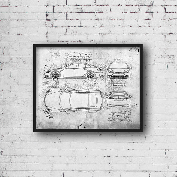 Tesla Model S (2012-16) da Vinci Sketch Art Print (#451)