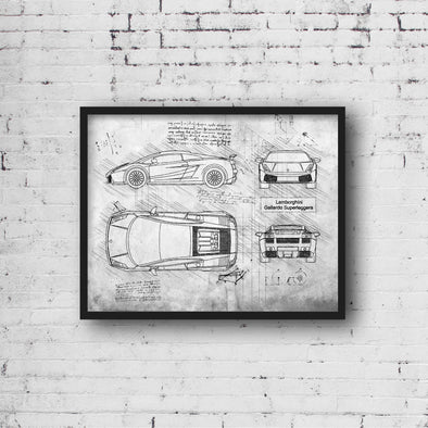 Lamborghini Gallardo Superleggera (2010-14) da Vinci Sketch Art Print (#489)