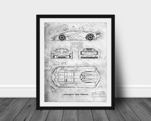 Lamborghini Terzo Millennio (2017) da Vinci Sketch Art Print (#785)