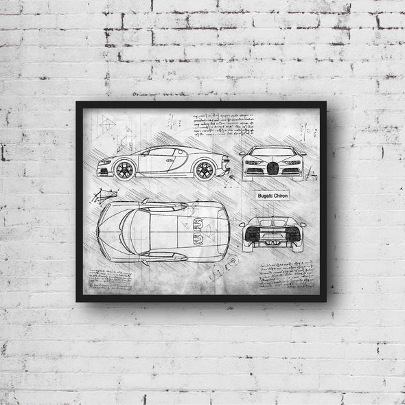 Bugatti Chiron (2017) da Vinci Sketch Art Print (#474)