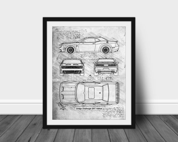 Dodge Challenger SRT Hellcat (2018-Present) da Vinci Sketch Art Print (#613)