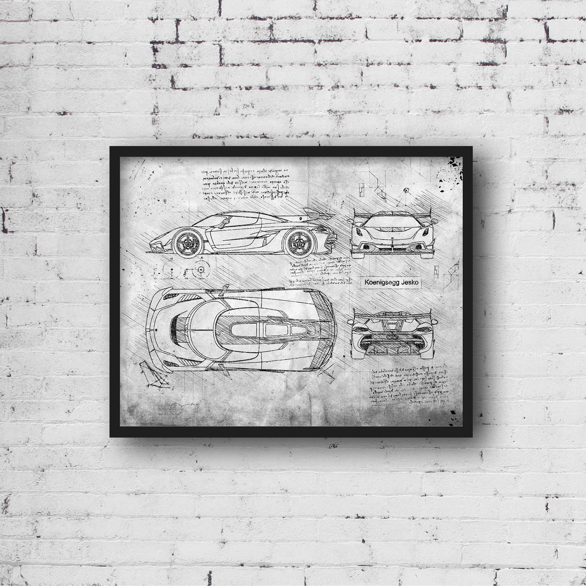 Koenigsegg Jesko (2019) da Vinci Sketch Art Print | DolanPaperCo