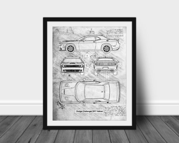 Dodge Challenger SRT Hellcat (2015) da Vinci Sketch Art Print (#584)