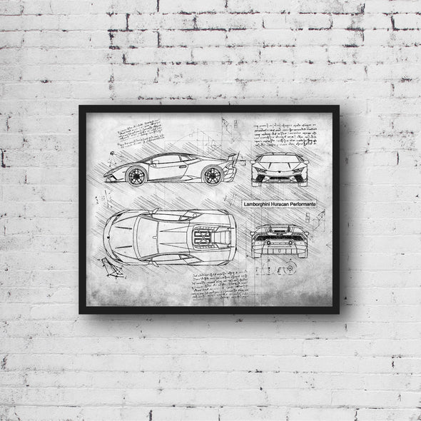 Lamborghini Huracan Performante (2017) da Vinci Sketch Art Print (#418)