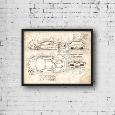 Lamborghini Aventador LP700-4 Roadster (2013-17) da Vinci Sketch Art Print (#542)