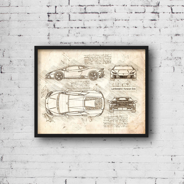 Lamborghini Huracan Evo (2019-Present) da Vinci Sketch Art Print (#730)