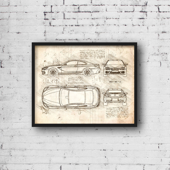 BMW M6 F12 (2012-Present) da Vinci Sketch Art Print (#519)