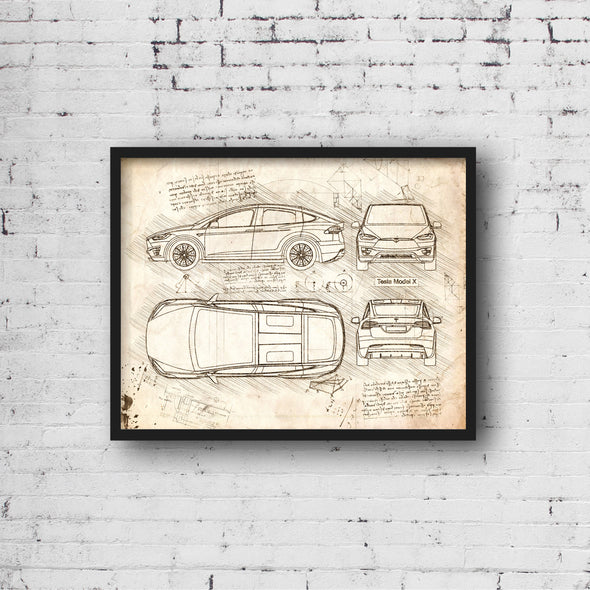 Tesla Model X (2016-Present) da Vinci Sketch Art Print (#450)