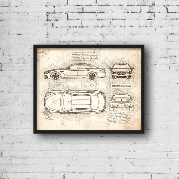 BMW M6 Gran Coupe F06 (2013-Present) da Vinci Sketch Art Print (#502)