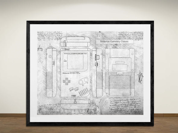 Nintendo Gameboy Classic - Art Print - Sketch Style, Patent, Blueprint Poster, Blue Print, (#3053)