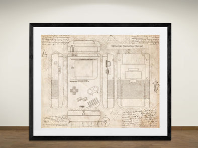 Nintendo Gameboy Classic - Art Print - Sketch Style, Patent, Blueprint Poster, Blue Print, (#3053)