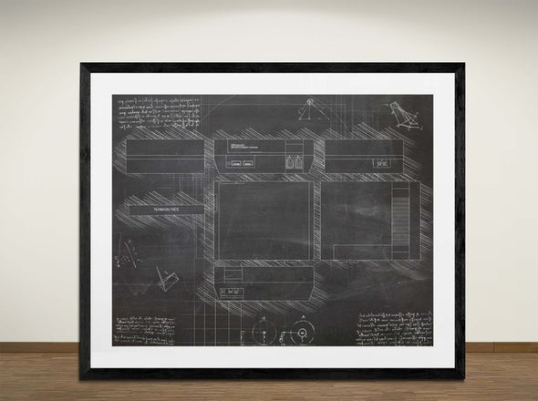Nintendo NES - Art Print - Sketch Style, Patent, Blueprint Poster, Blue Print, (#3054)