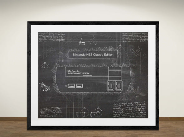 Nintendo NES Classic - Art Print - Sketch Style, Blueprint Poster, Blue Print,  (#3115)