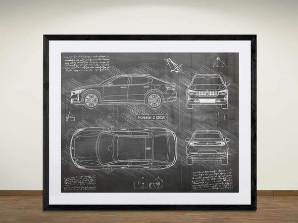 Polestar 2 - Art Print - Sketch Style, Car Patent, Blueprint Poster, Blue Print,  (#2007)