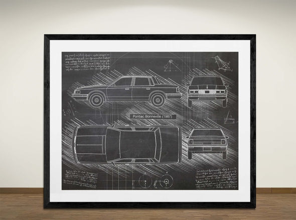 Pontiac Bonneville (1987) - Art Print - Sketch Style, Car Patent, Blueprint Poster, Blue Print, (#3006)