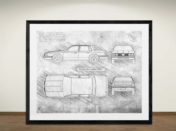 Pontiac Bonneville (1987) - Art Print - Sketch Style, Car Patent, Blueprint Poster, Blue Print, (#3006)
