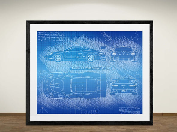 Porsche 911 GT2RS Clubsport 25 (2021) - Art Print - Art Print - Sketch Style, Car Patent, Blueprint Poster, Blue Print, (#3031)