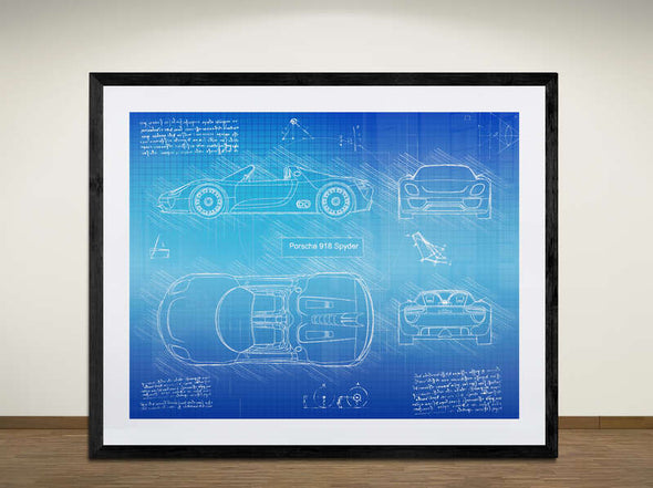 Porsche 918 Spyder - Sketch Art Print - Sketch Style, Car Patent, Blueprint Poster, Blue Print,  (#2006)
