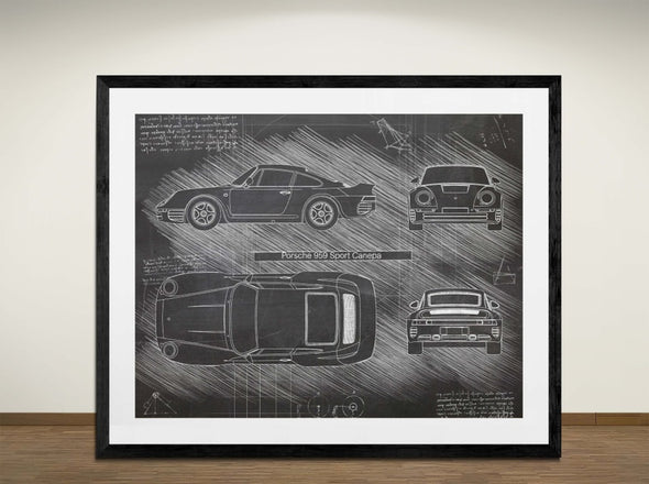 Porsche 959 Sport Canepa - Art Print - Art Print - Sketch Style, Car Patent, Blueprint Poster, Blue Print, (#3029)