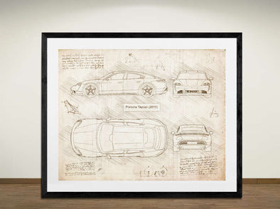 Porsche Taycan (2019) Sketch Art Print - Sketch Style, Car Patent, Blueprint Poster, Blue Print,  (#2002)