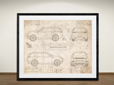 Range Rover Sport 2023 - Art Print - Sketch Style, Car Patent, Blueprint Poster, Blue Print, (#3119)