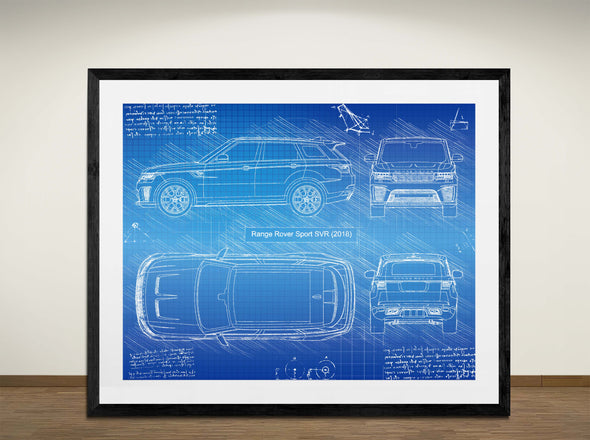 Range Rover Sport SVR (2018) - Art Print - Sketch Style, Car Patent, Blueprint Poster, Blue Print, (#3089)