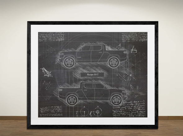 Rivian R1T - Art Print - Sketch Style, Car Patent, Blueprint Poster, Blue Print, (#3122)