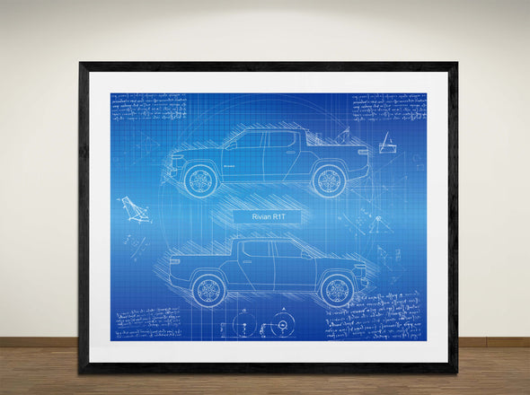 Rivian R1T - Art Print - Sketch Style, Car Patent, Blueprint Poster, Blue Print, (#3122)