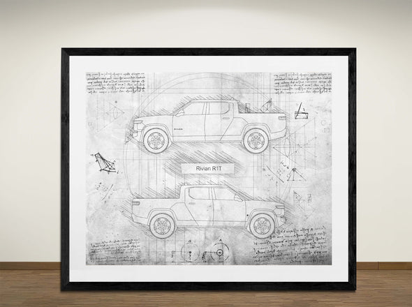 Rivian R1T - Art Print - Sketch Style, Car Patent, Blueprint Poster, Blue Print, (#3122)