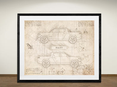 Rivian R1T - Art Print - Sketch Style, Car Patent, Blueprint Poster, Blue Print, (#3122)