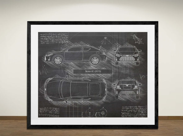 Scion tC (2013) - Art Print - Sketch Style, Car Patent, Blueprint Poster, Blue Print, (#3012)
