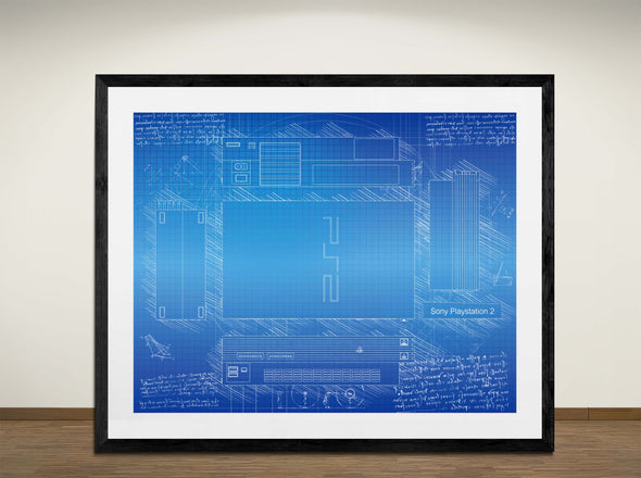 Sony Playstation 2 - Art Print - Sketch Style, Patent, Blueprint Poster, Blue Print, (#3056)