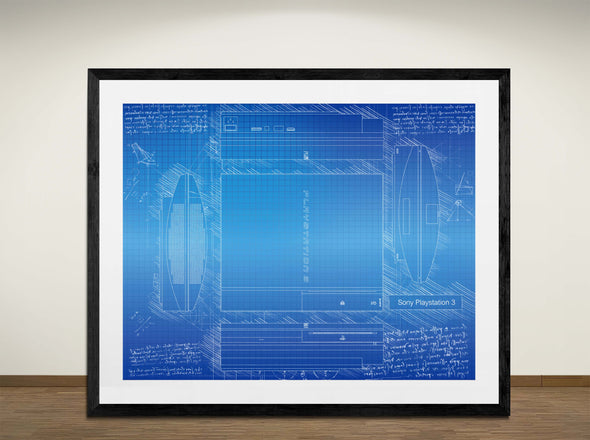 Sony Playstation 3 - Sketch Style, Patent, Blueprint Poster, Blue Print, (#3060)