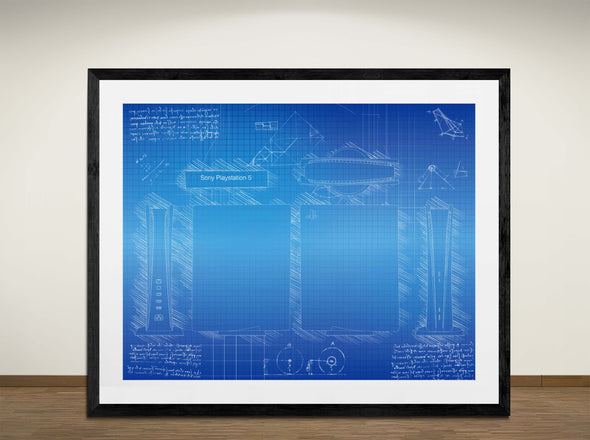 Sony Playstation 5 - Art Print - Sketch Style, Blueprint Poster, Blue Print, (#3114)