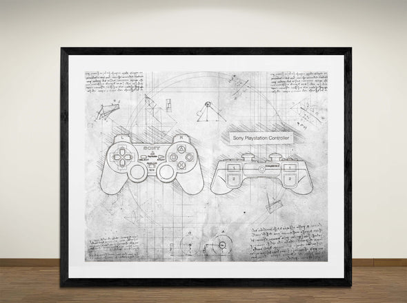 Sony Playstation Controller - Sketch Style, Patent, Blueprint Poster, Blue Print, (#3061)