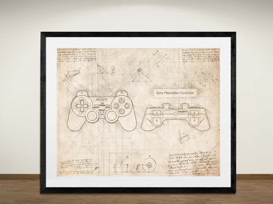 Sony Playstation Controller - Sketch Style, Patent, Blueprint Poster, Blue Print, (#3061)