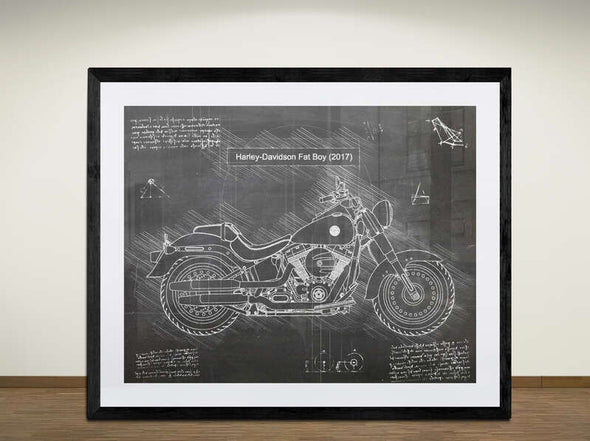 Harley-Davidson Fat Boy (2017) - Art Print - Sketch Style, Car Patent, Blueprint Poster, Blue Print,  (#2019)
