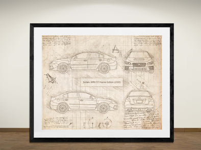 Subaru WRX STI Kanrai Edition (2020) - Art Print - Sketch Style, Car Patent, Blueprint Poster, Blue Print, (#3117)