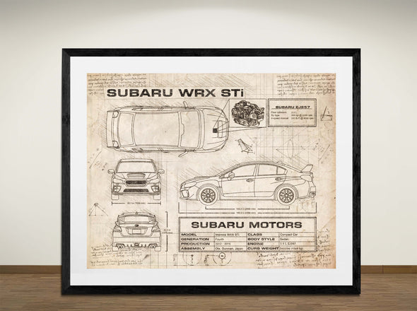Subaru WRX STi  - Art Print - Sketch Style, Car Patent, Blueprint Poster, Blue Print, (#3113)