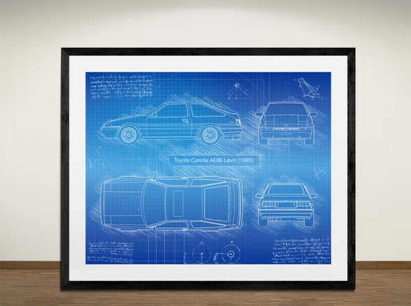 Toyota Corolla AE86 Levin (1983) - Art Print - Sketch Style, Car Patent, Blueprint Poster, Blue Print, (#3010)